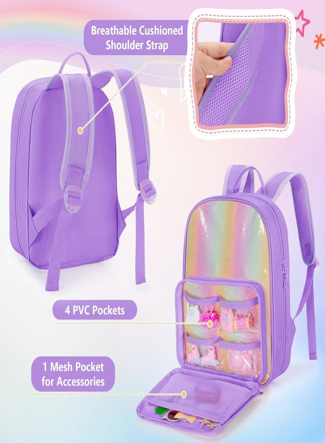 GRAOSO Carrying Backpack Compatible with Barbie Dolls 12-Inch, Travel Storage Bag with Fix Strips Holds up to 6 Dolls, Display Pockets for Doll’s Clothes, Accessories, Purple, Bag Only - Image 4